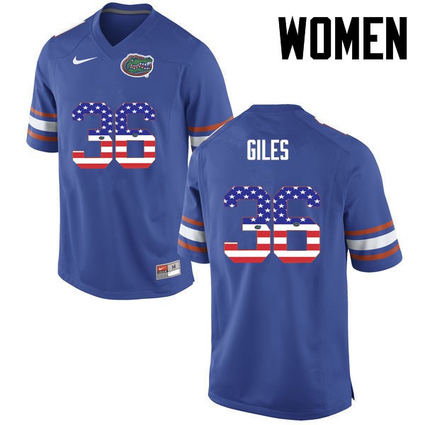 Florida Gators Women #36 Eddie Giles College Football Jersey USA Flag Fashion Blue